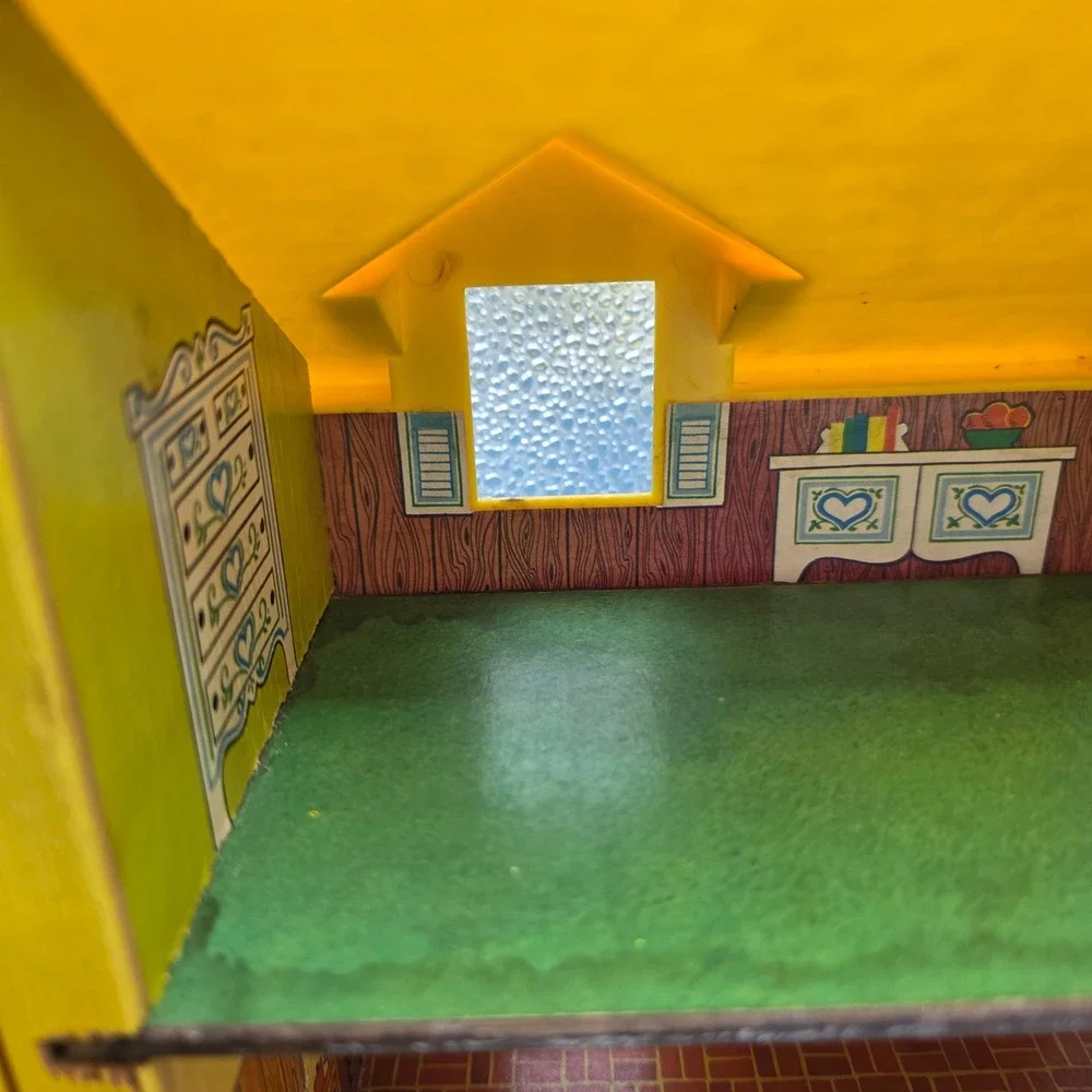 Fisher Price Play Family House 952 Vintage Blue Yellow Dollhouse Working Bell